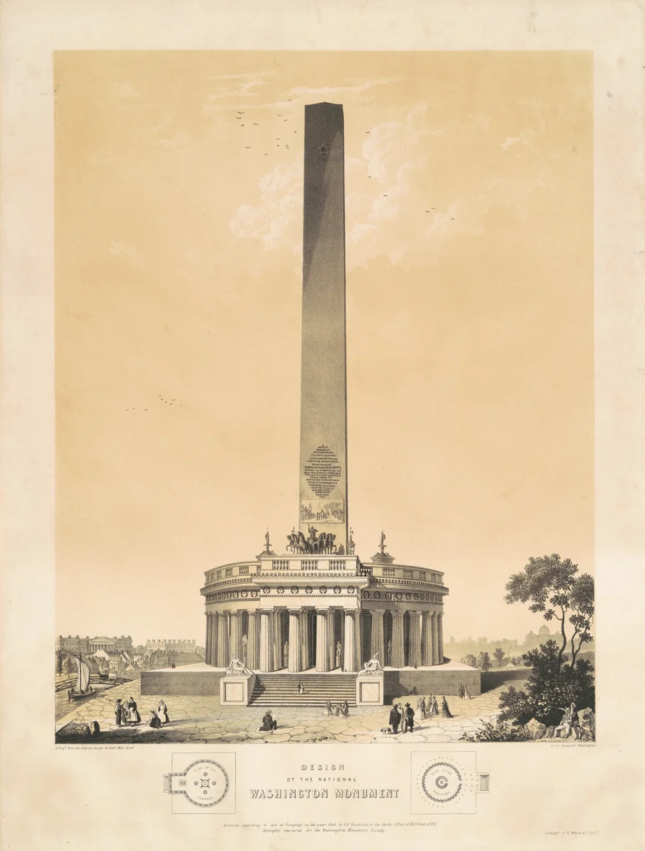 Design of the National Washington Monument by Charles Fenderich; Robert Mills; E. Weber & Co., print, 1846