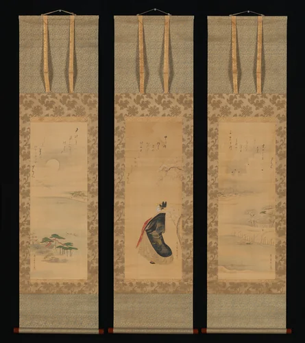 Snow, Moon, and Cherry Blossoms (Yoshiwara in Three Seasons) by Chōbunsai Eishi (鳥文斎栄之), painting, 1804-1815