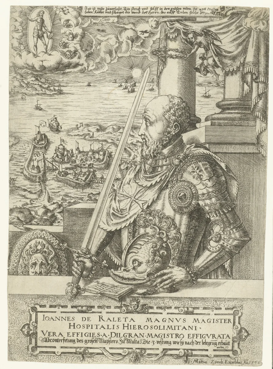 Portret van Jean Parisot de La Valette, Grootmeester van de Maltheser ridders by Unknown, print, 1566