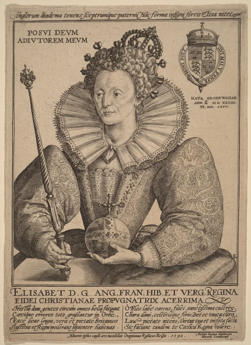Elizabeth, Queen of England by Crispijn van de Passe I, print, 1592