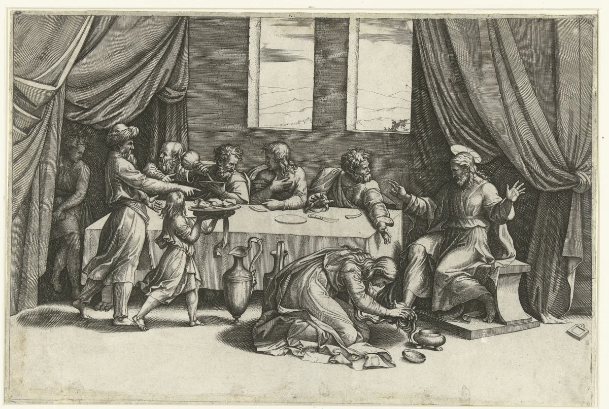 Christus in huis van Simon de Farizeeër by Unknown, print, 1520-1525