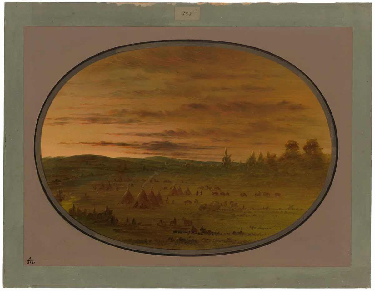 An Indian Encampment at Sunset by George Catlin, painting, 1861-1869