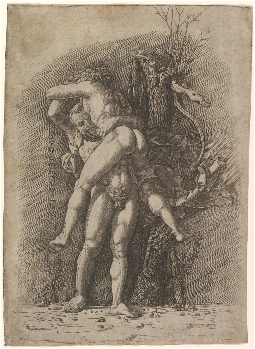 Hercules and Antaeus by Gian Marco Cavalli, print, 1492-1502
