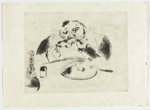 Sobakévitch at the Table (Sobakévitch à table), plate XXXVI (supplementary suite) from Les Âmes mortes by Marc Chagall, illustrated book, 1923
