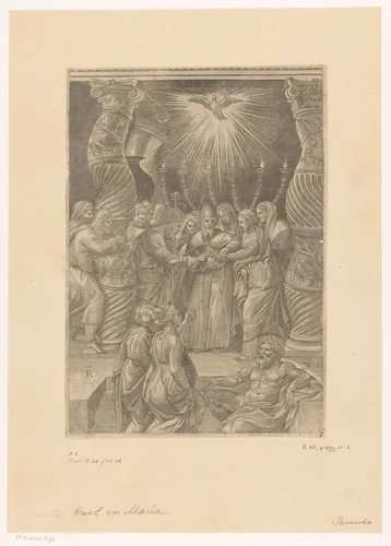 Het huwelijk van Maria met Jozef by Unknown, print, 1540-1580