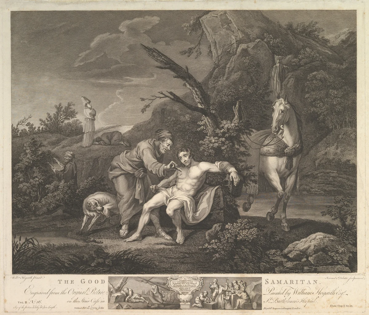 The Good Samaritan (St. Luke, Chap. 10, verse 30) by William Hogarth, print, 1772