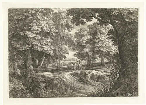 Landschap met reiswagen by Adriaen Frans Boudewyns, print, 1666-1681