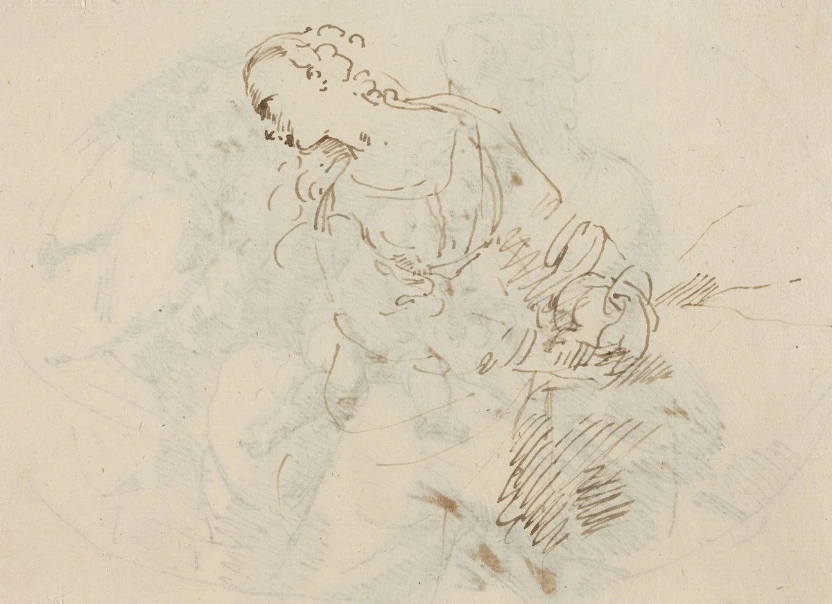 Female Figure (Penitent Magdalene?) [verso] by Donato Creti, drawing, 1671-1749