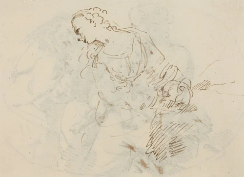 Female Figure (Penitent Magdalene?) [verso] by Donato Creti, drawing, 1671-1749