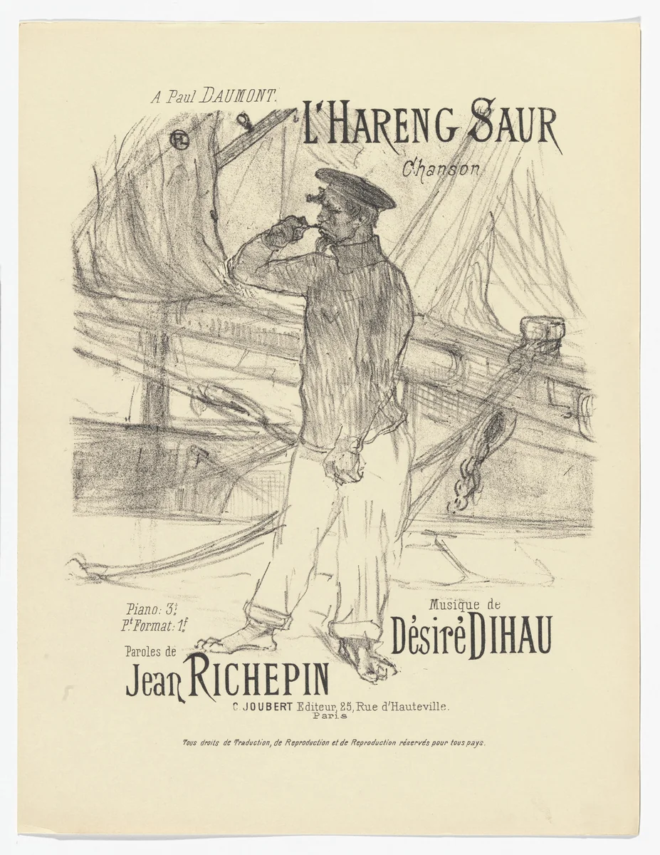 The Red Herring (L'Hareng saur) from Quatorze lithographies originales (Mélodies de Désiré Dihau) by Henri de Toulouse-Lautrec, illustrated book, 1895