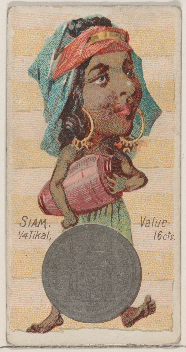 Caricatured figure from Siam, 1/4 Tikal, from the series Coins of All Nations (N72, variation 2) for Duke brand cigarettes by W. Duke, Sons & Co., print, 1889