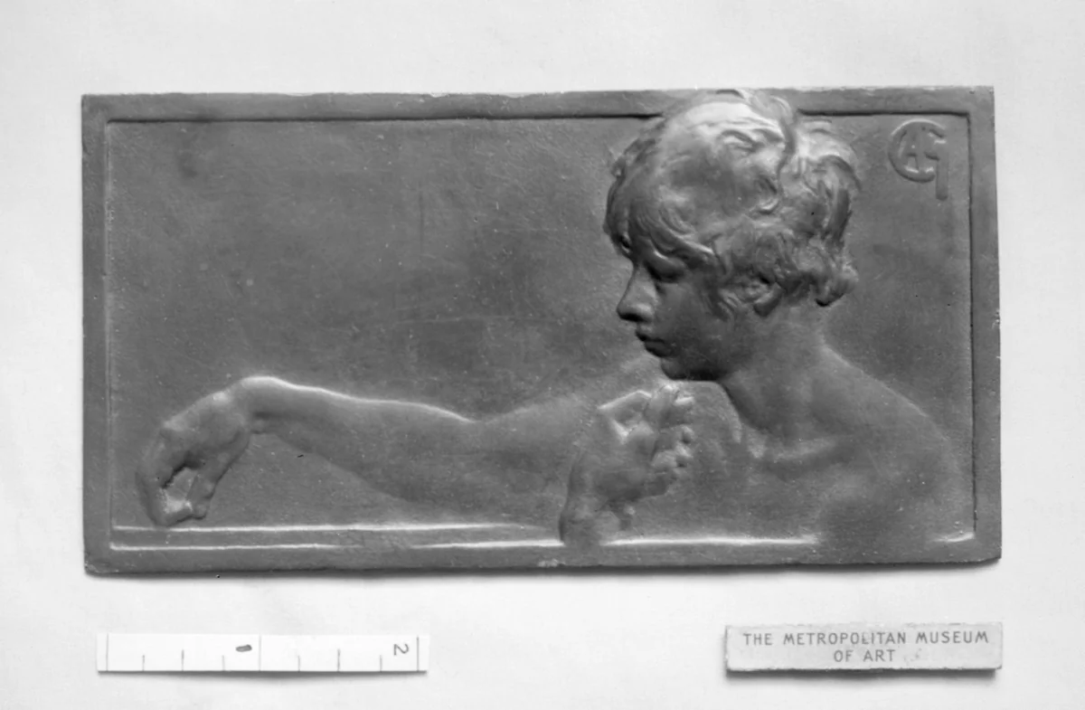 Nude bust of boy playing dominoes (Les Dominos) by Alexandre-Louis-Marie Charpentier, metalwork, 1802-1902