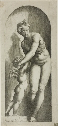 Venus and Cupid by Marcantonio Raimondi, print, 1510-1512