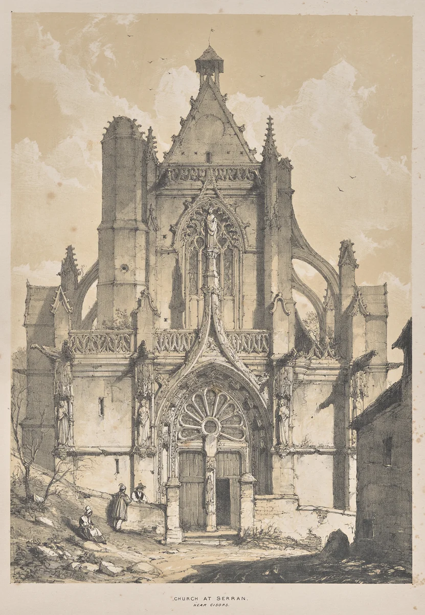 Architecture of the Middle Ages: Church at Serran, near Gisore by Joseph Nash, print, 1838