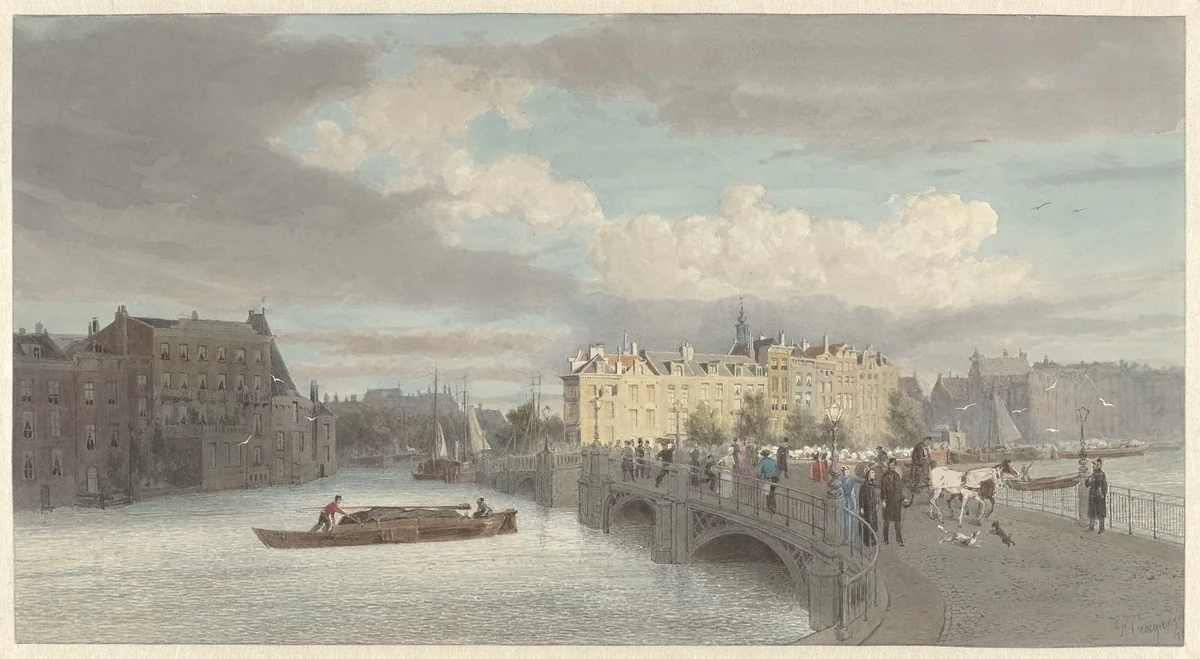 Gezicht op de Halvemaansbrug bij de Amstel te Amsterdam by Reinier Craeyvanger, drawing, 1878