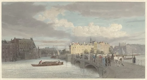 Gezicht op de Halvemaansbrug bij de Amstel te Amsterdam by Reinier Craeyvanger, drawing, 1878