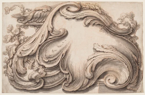 Rocaille Cartouche by Pierre Edmé Babel, drawing, 1720-1775