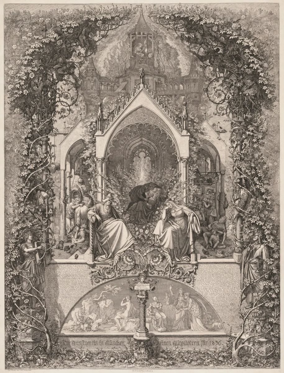 Little Briar Rose (Sleeping Beauty) by Eugen Napoleon Neureuther, print, 1836