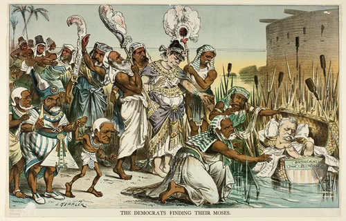 The Democrats Finding Their Moses, from Puck by Joseph Keppler, print, 1858-1894