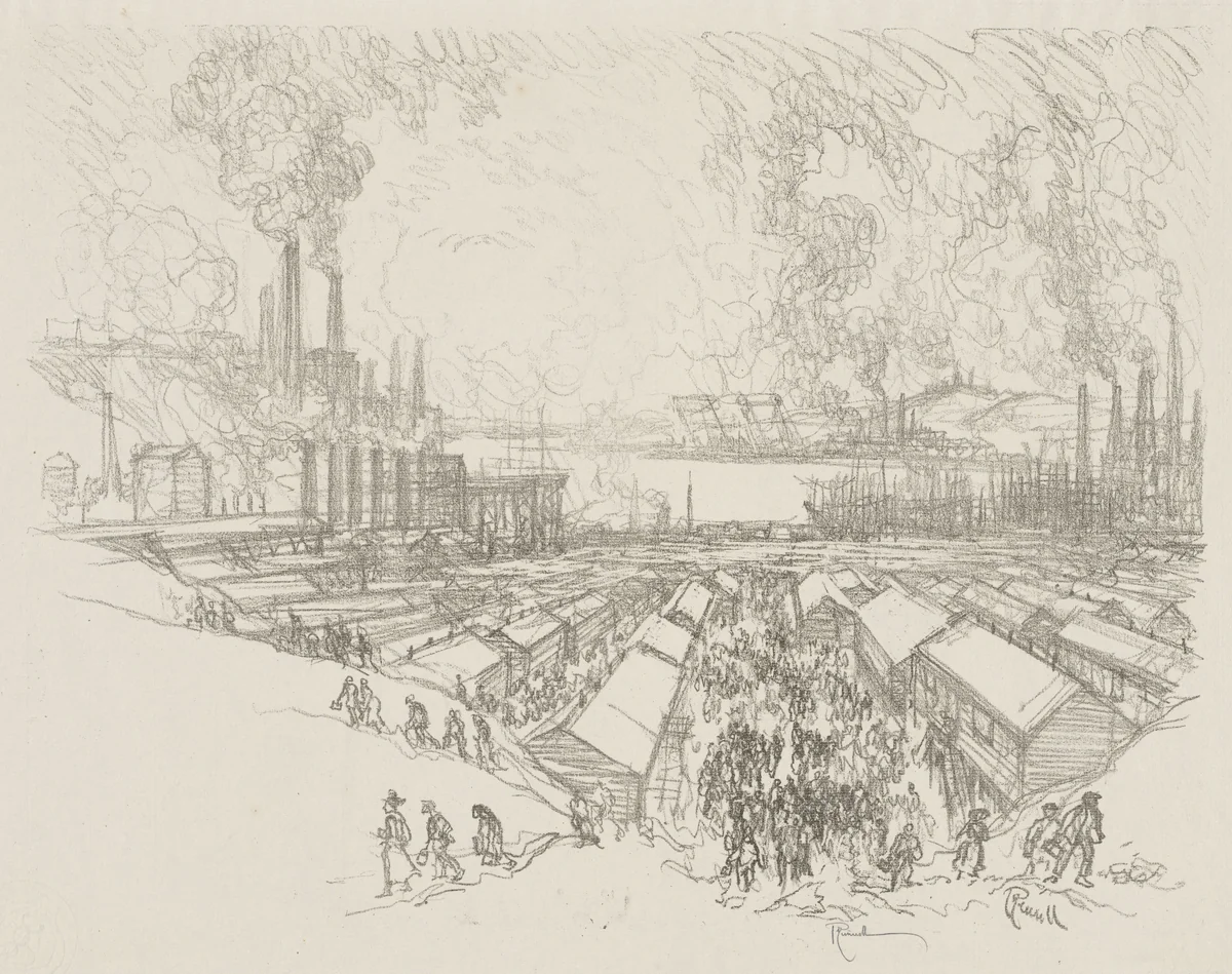 English War Work: Five O'Clock by Joseph Pennell, print, 1916