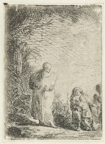 Abraham verdrijft Hagar en Ismaël by Jan Lievens, print, 1625-1674
