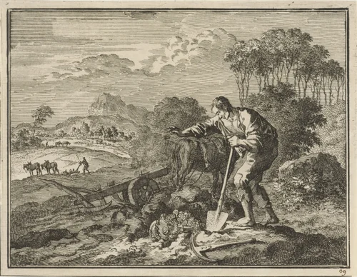 Gelijkenis van de schat in de akker by Jan Luyken, print, 1712