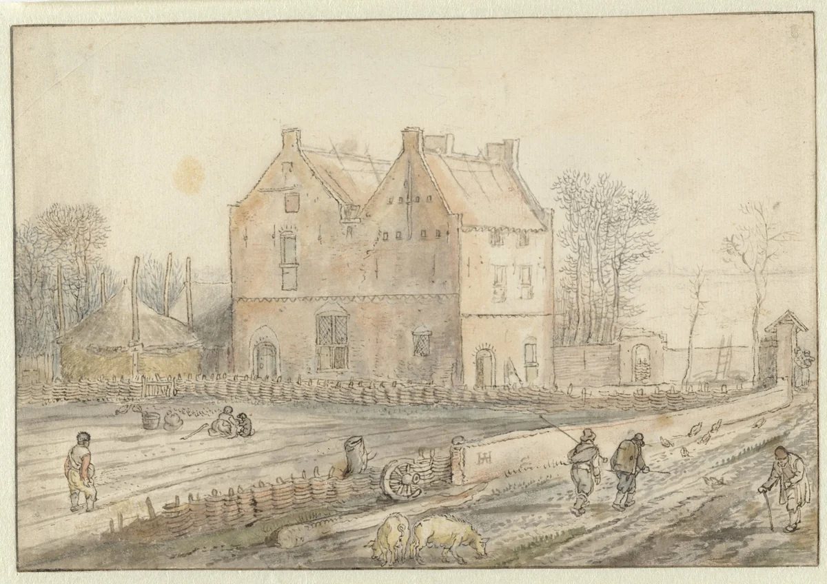View of a Country House with Sowers in the Field by Hendrick Avercamp, drawing, 1610-1615