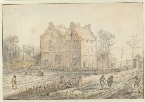 View of a Country House with Sowers in the Field by Hendrick Avercamp, drawing, 1610-1615
