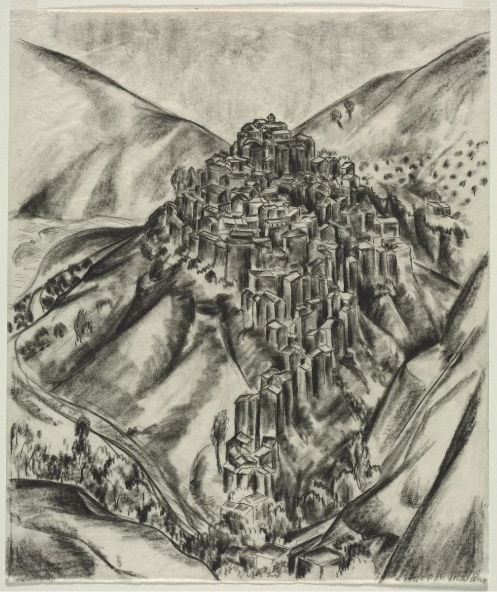 An Italian Hilltown, Anticoli, Italy by Louise B. Maloney, drawing, 1925-1935