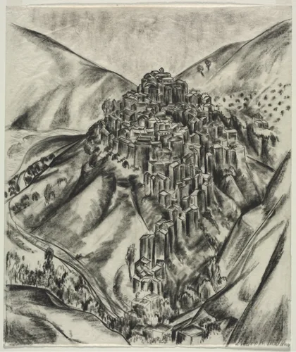 An Italian Hilltown, Anticoli, Italy by Louise B. Maloney, drawing, 1925-1935