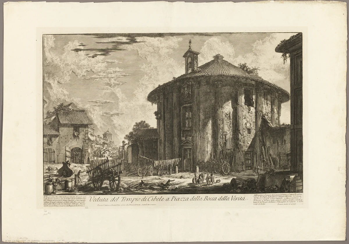 View of the Temple of Cybele in the Piazza of the Bocca della Verità, from Views of Rome by Giovanni Battista Piranesi, print, 1750-1759