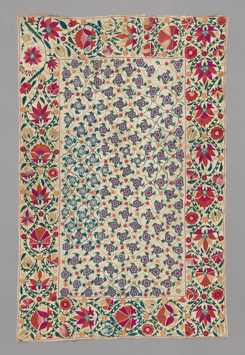 Suzani (large embroidered hanging or cover) by Uzbekistan, possibly Shakhrisabz or Shafirkhan, textile, 1801-1900
