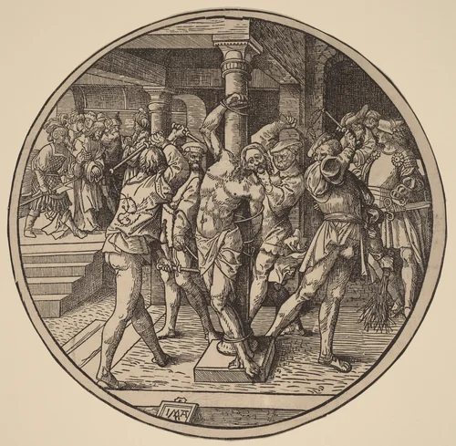 The Flagellation of Christ and Christ Before Pilate by Jacob Cornelisz van Oostsanen, print, 1514