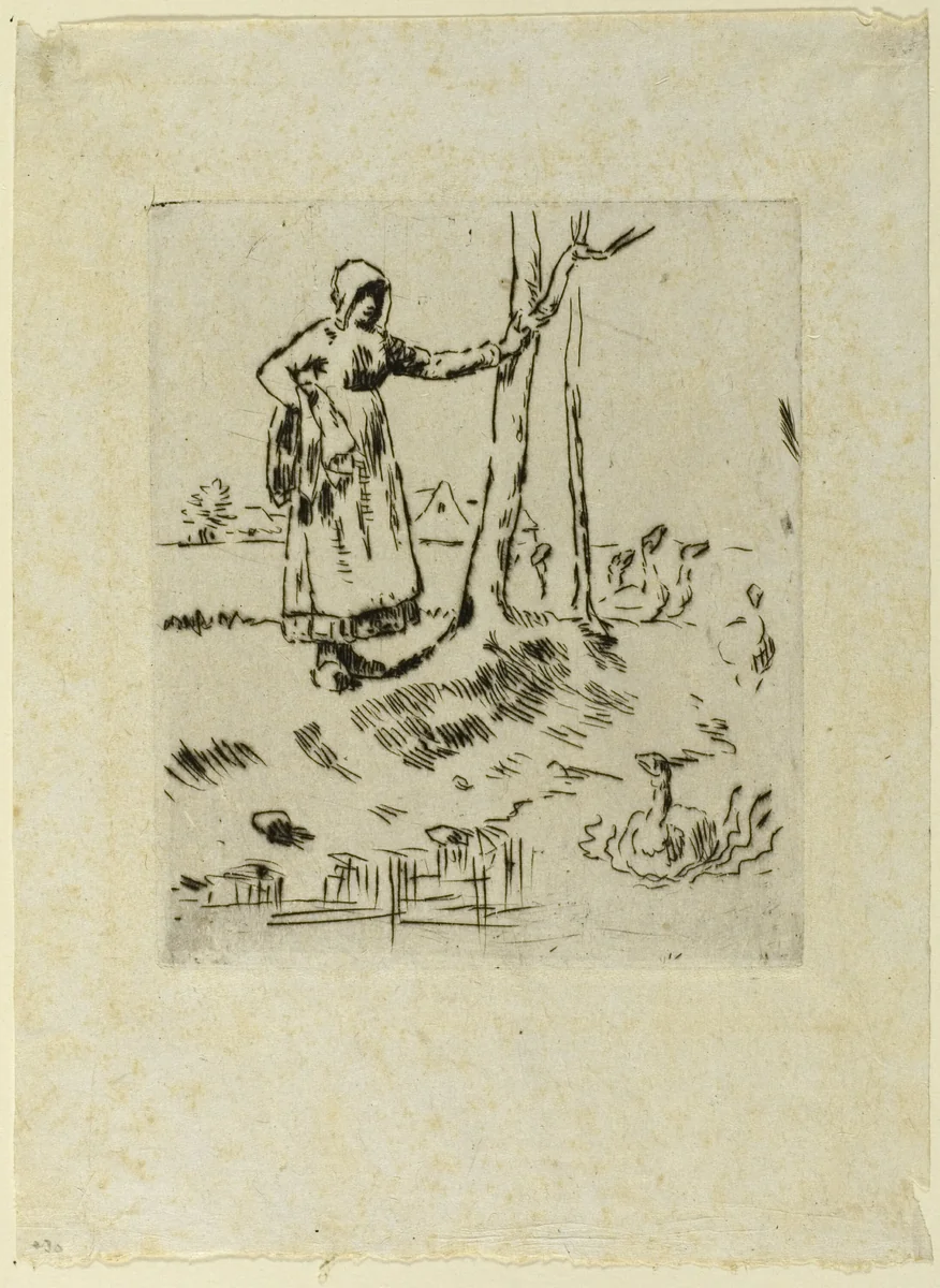 A Girl Minding Geese by Jean-François Millet, print, 1855-1856