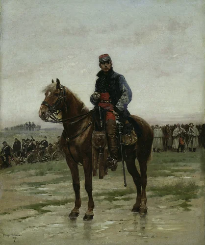 A Mounted Officer by Jean Baptiste Edouard Detaille, painting, 1877
