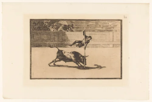 Juanito Apiñani in de arena van Madrid by Francisco de Goya, print, 1876