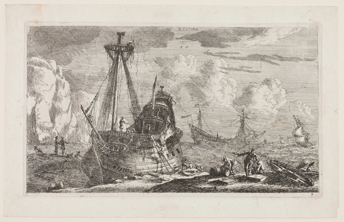 Merchant Ships by Reinier Zeeman, print, 1643-1668