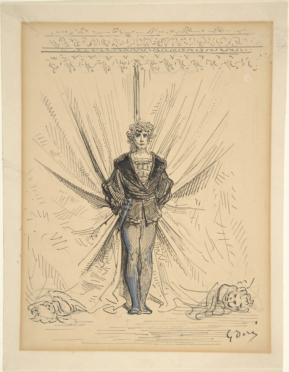 A Costumed Actor in Front of a Curtain by Gustave Doré, drawing, 1832-1863