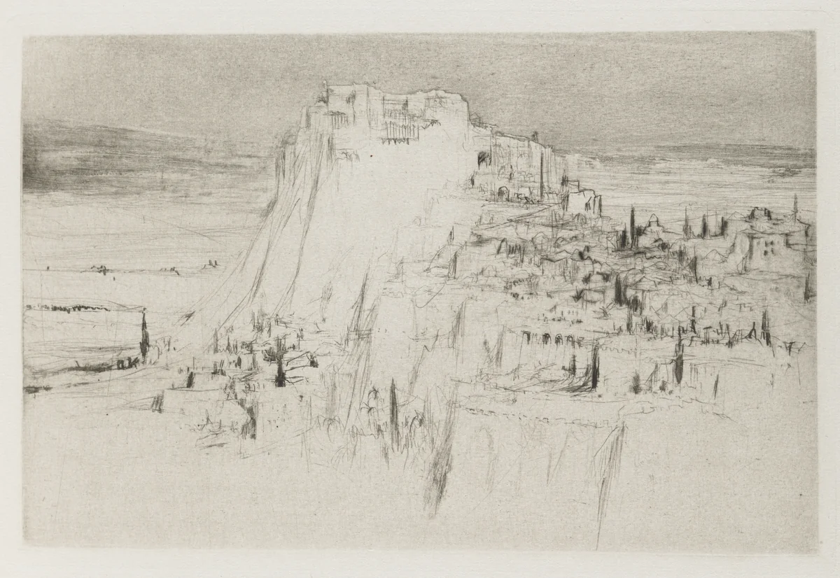 Herodias: Page 3, The citadel of Machaerus rose from the eastern side of the Dead Sea, on a peak of basalt, having the shape of a cone by William Walcot, print, 1928