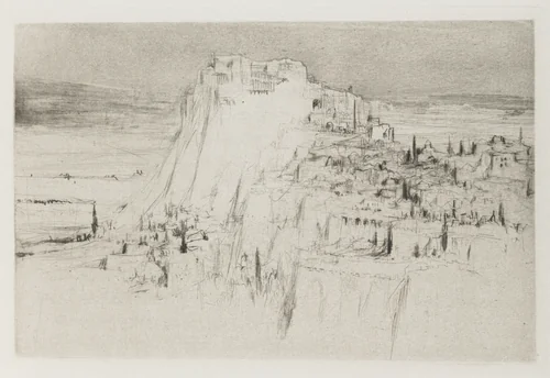 Herodias: Page 3, The citadel of Machaerus rose from the eastern side of the Dead Sea, on a peak of basalt, having the shape of a cone by William Walcot, print, 1928