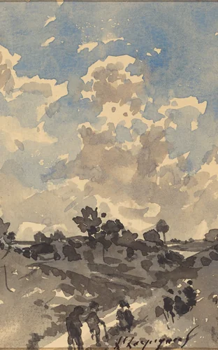 A Landscape with Figures Walking along a Path by Henri Joseph Harpignies, drawing, 1819-1916