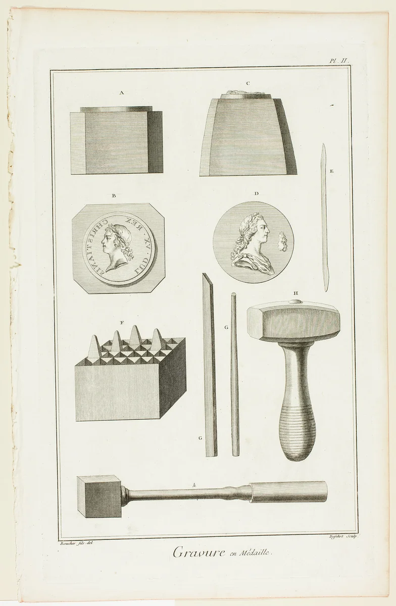 Medal Engraving, from Encyclopédie by A. J. Defehrt, print, 1762-1777