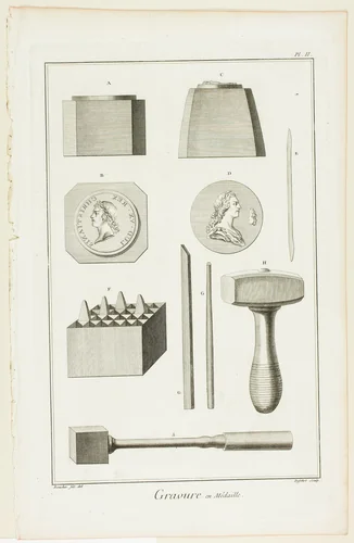 Medal Engraving, from Encyclopédie by A. J. Defehrt, print, 1762-1777