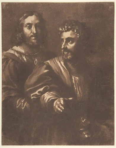 Portrait of Two Men (after Raphael) by Jan de Bisschop, drawing, 1648-1671