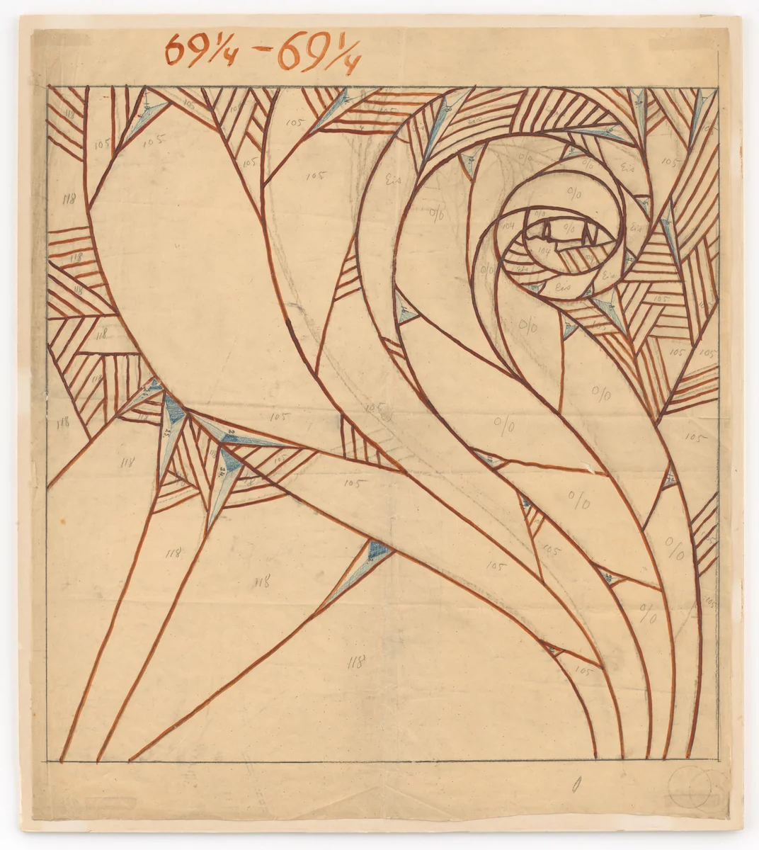 Design for a leaded glass window by Koloman Moser, architecture, 1902