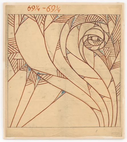Design for a leaded glass window by Koloman Moser, architecture, 1902