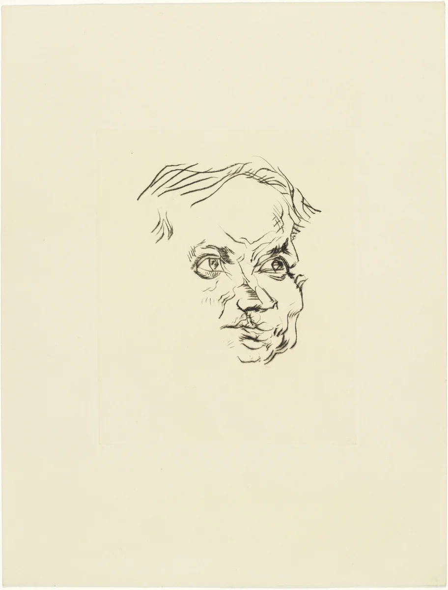 Portrait-Sketch: Portrait of Franz Pfemfert (Porträt-Skizze: Bildnis Franz Pfemfert) (plate, loose leaf) from the periodical Das Kunstblatt, vol. 2, no. 3 (Mar 1918) by Ludwig Meidner, print, 1918