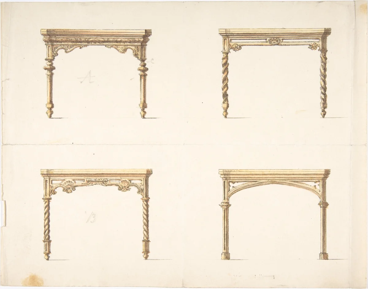Design for Four Table Ends by anonymous, drawing, 1800-1850