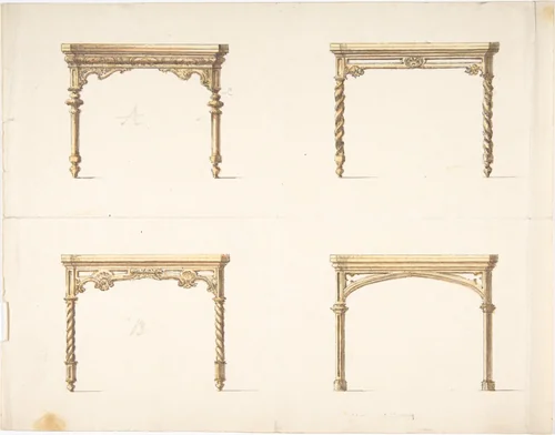 Design for Four Table Ends by anonymous, drawing, 1800-1850