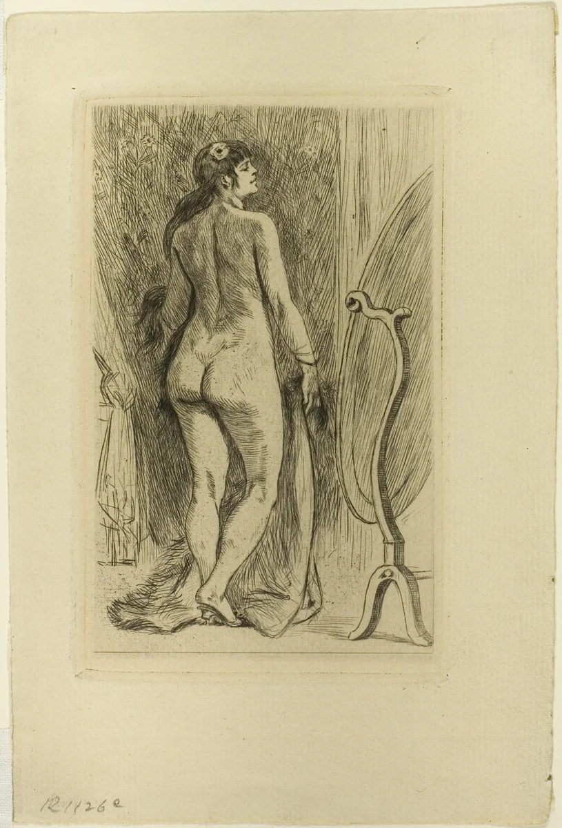 Standing Woman with a Fur by Félicien Rops, print, 1879
